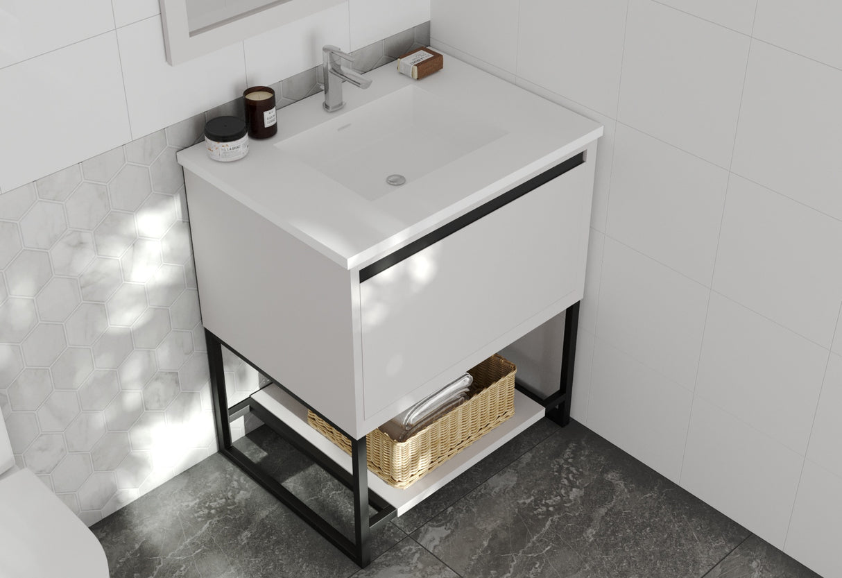 Alto 30" White Bathroom Vanity with Matte White VIVA Stone Solid Surface Countertop Laviva 313SMR-30W-MW