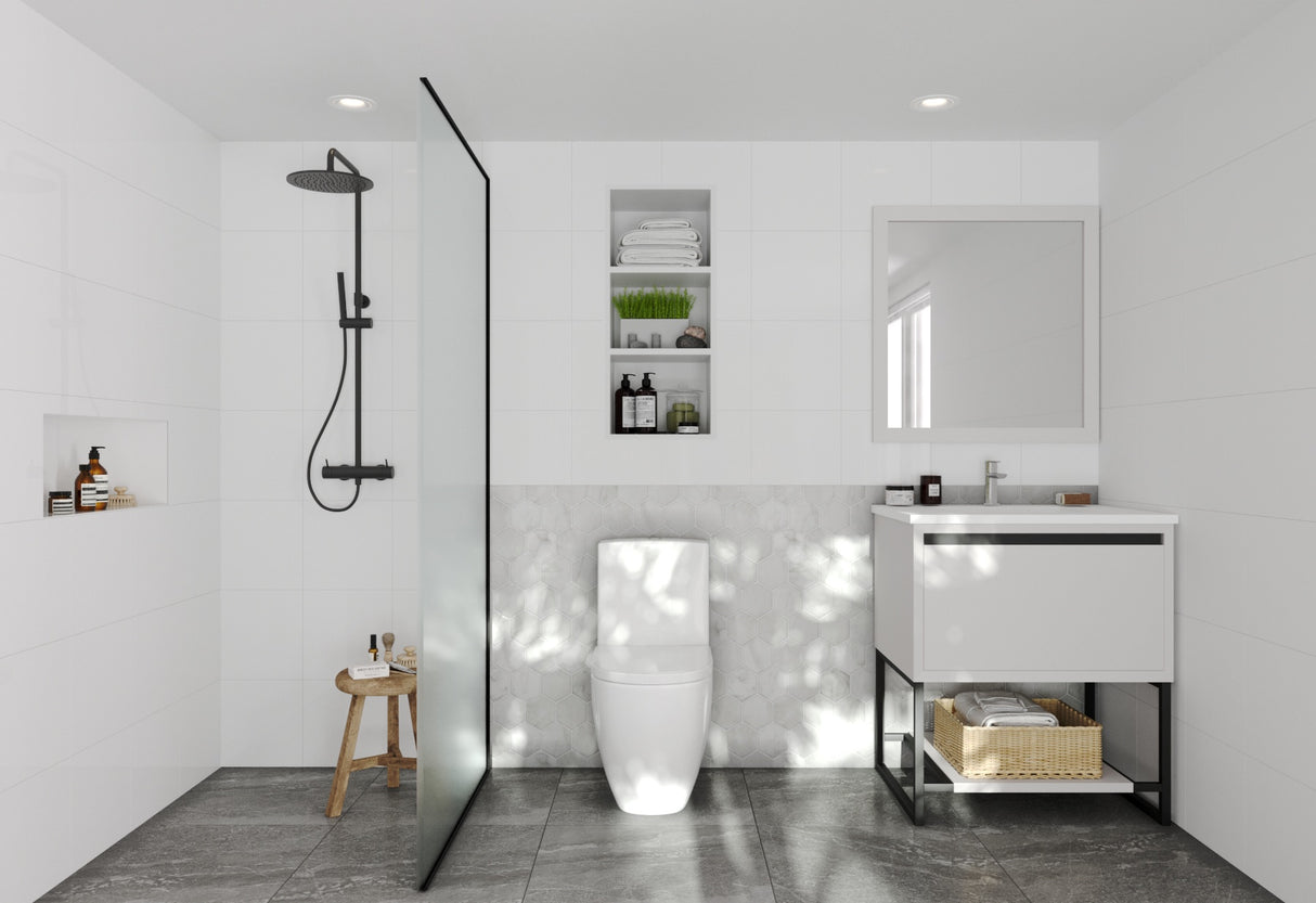 Alto 30" White Bathroom Vanity with Matte White VIVA Stone Solid Surface Countertop Laviva 313SMR-30W-MW