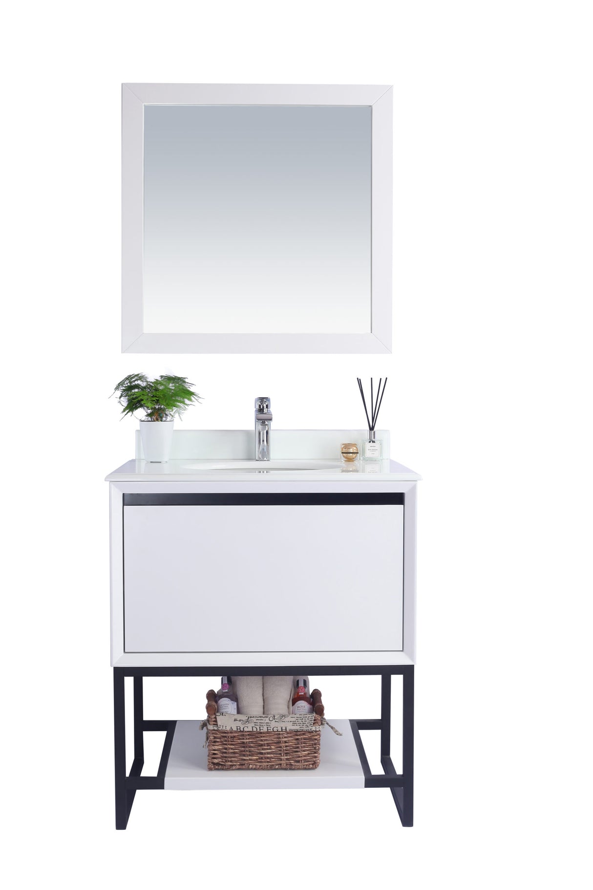 Alto 30" White Bathroom Vanity with Pure White Phoenix Stone Countertop Laviva 313SMR-30W-PW