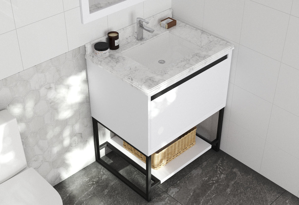 Alto 30" White Bathroom Vanity with White Carrara Marble Countertop Laviva 313SMR-30W-WC