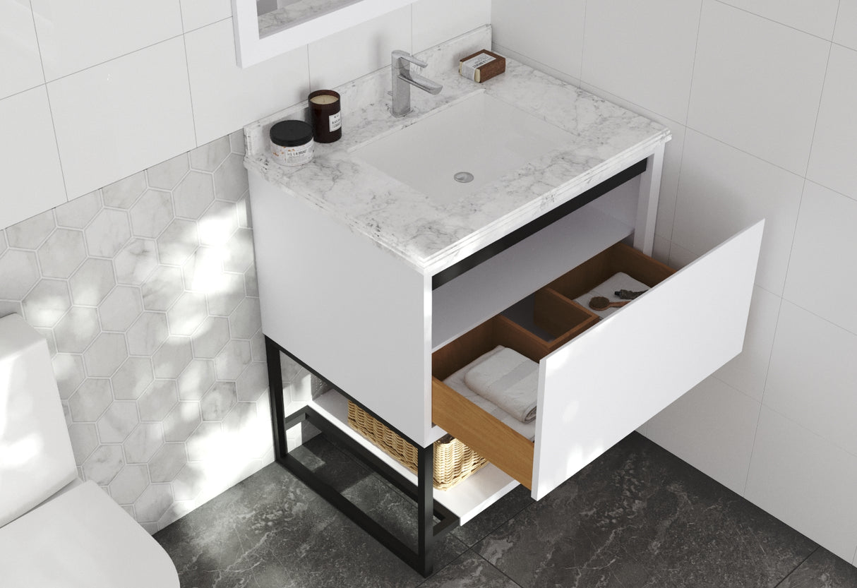 Alto 30" White Bathroom Vanity with White Carrara Marble Countertop Laviva 313SMR-30W-WC