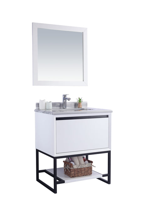 Alto 30" White Bathroom Vanity with White Stripes Marble Countertop Laviva 313SMR-30W-WS