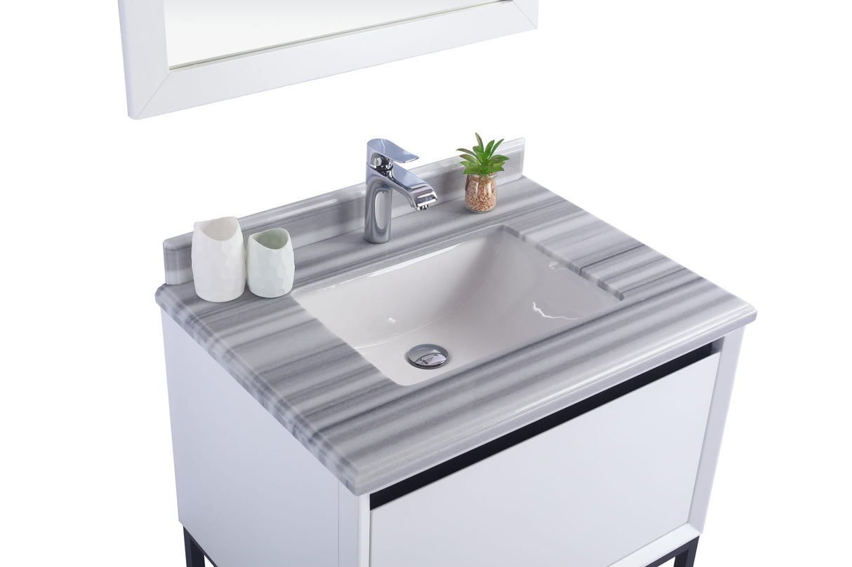 Alto 30" White Bathroom Vanity with White Stripes Marble Countertop Laviva 313SMR-30W-WS