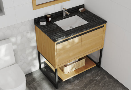 Alto 36" California White Oak Bathroom Vanity with Black Wood Marble Countertop Laviva 313SMR-36CO-BW
