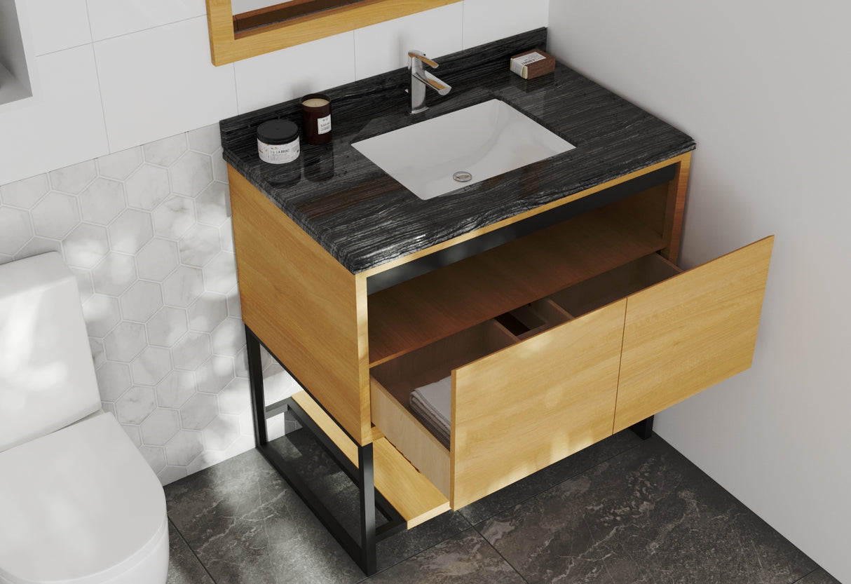 Alto 36" California White Oak Bathroom Vanity with Black Wood Marble Countertop Laviva 313SMR-36CO-BW