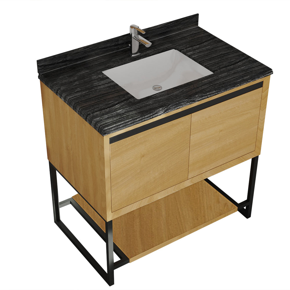 Alto 36" California White Oak Bathroom Vanity with Black Wood Marble Countertop Laviva 313SMR-36CO-BW