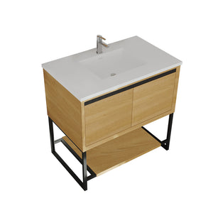 Alto 36" California White Oak Bathroom Vanity with Matte White VIVA Stone Solid Surface Countertop Laviva 313SMR-36CO-MW