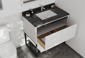 Alto 36" White Bathroom Vanity with Black Wood Marble Countertop Laviva 313SMR-36W-BW