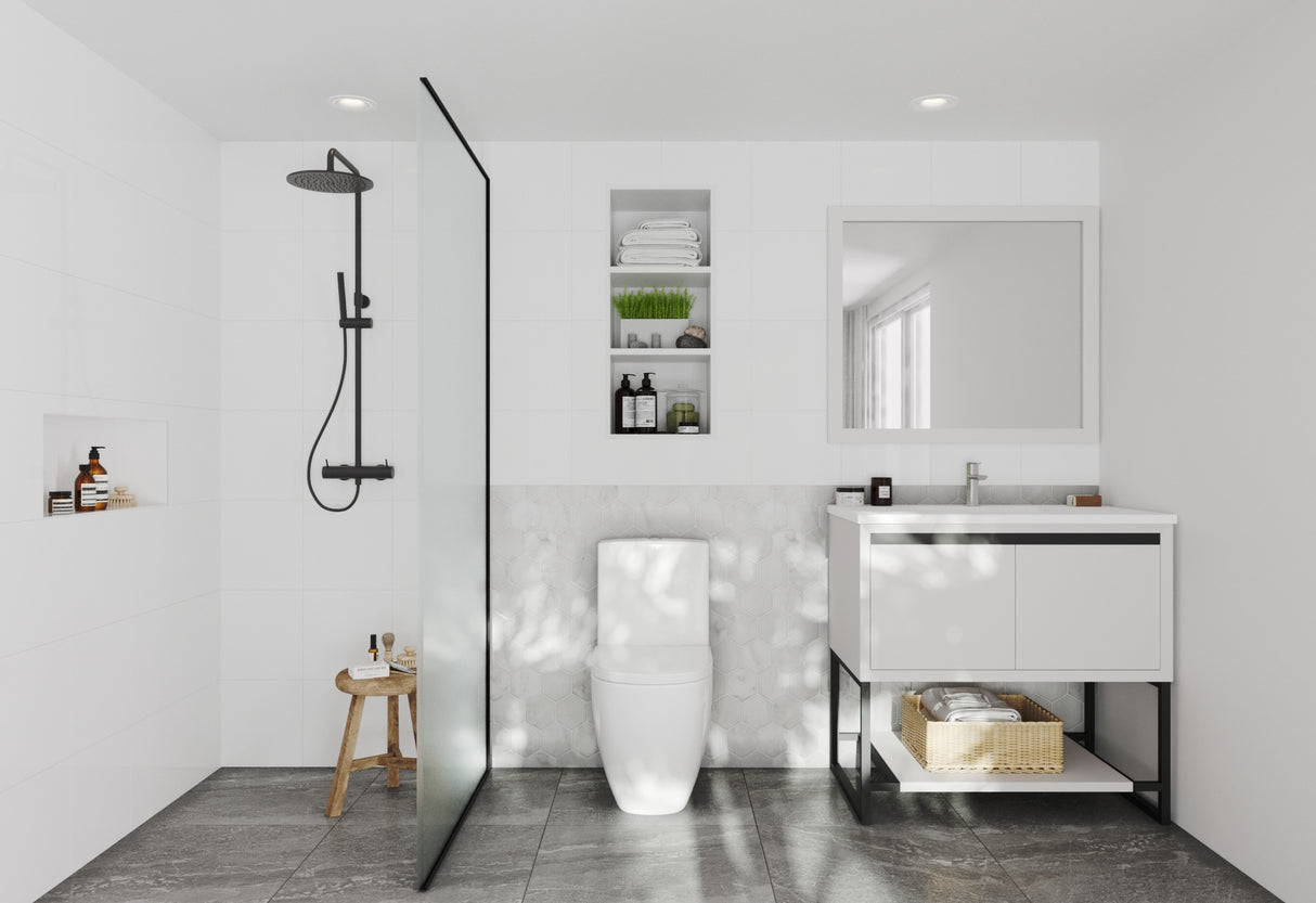 Alto 36" White Bathroom Vanity with Matte White VIVA Stone Solid Surface Countertop Laviva 313SMR-36W-MW