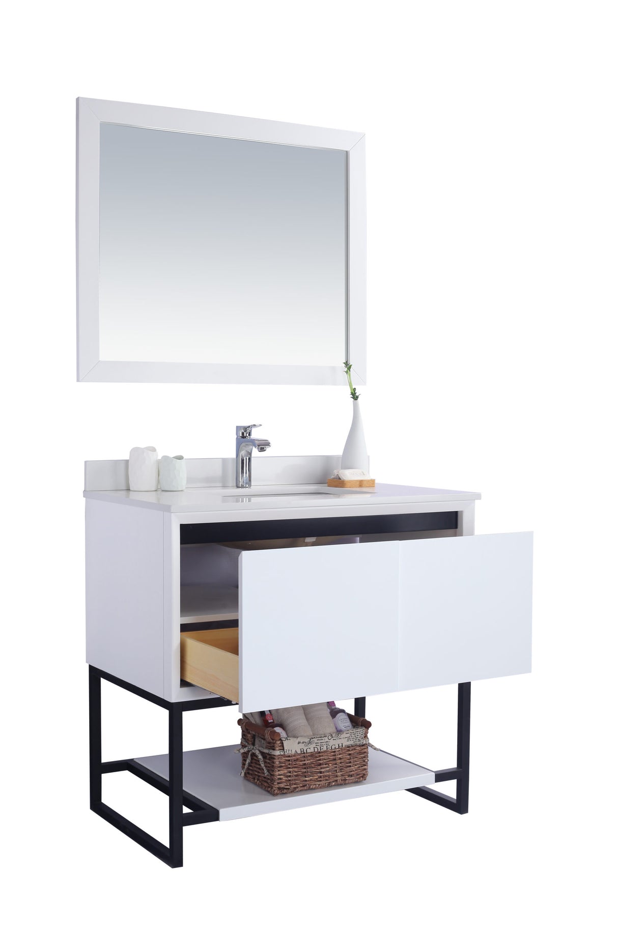 Alto 36" White Bathroom Vanity with White Quartz Countertop Laviva 313SMR-36W-WQ