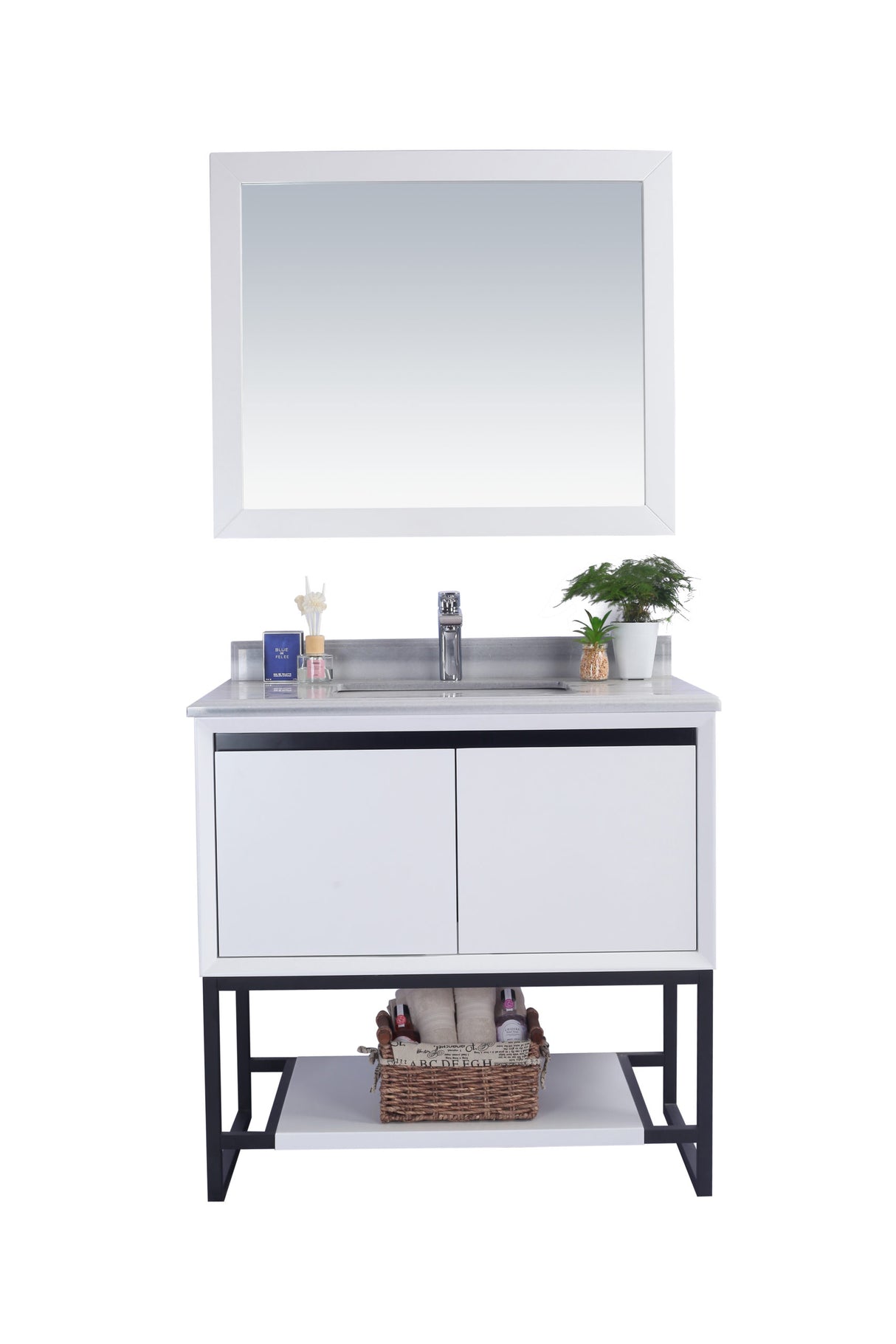 Alto 36" White Bathroom Vanity with White Stripes Marble Countertop Laviva 313SMR-36W-WS