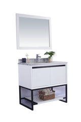 Alto 36" White Bathroom Vanity with White Stripes Marble Countertop Laviva 313SMR-36W-WS