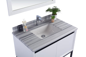 Alto 36" White Bathroom Vanity with White Stripes Marble Countertop Laviva 313SMR-36W-WS