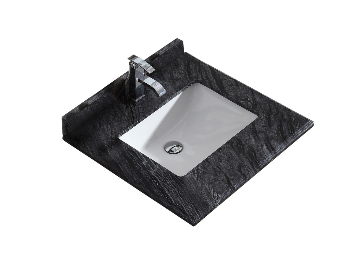 Forever 24" Single Hole Black Wood Marble Countertop with Rectangular Ceramic Sink Laviva 313SQ1H-24-BW