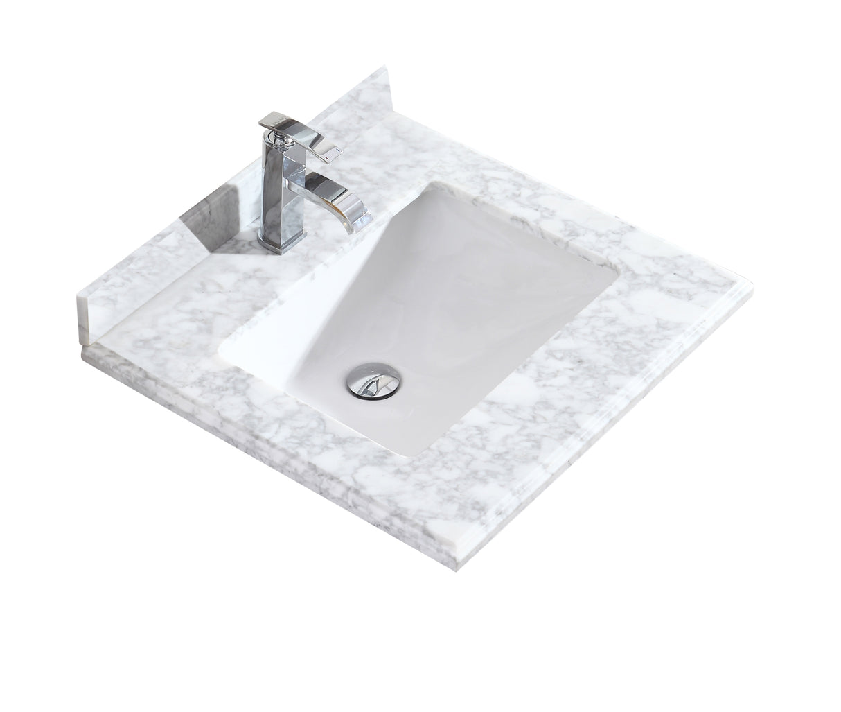 Forever 24" Single Hole White Carrara Marble Countertop with Rectangular Ceramic Sink Laviva 313SQ1H-24-WC