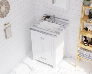 Forever 24" Single Hole White Stripes Marble Countertop with Rectangular Ceramic Sink Laviva 313SQ1H-24-WS