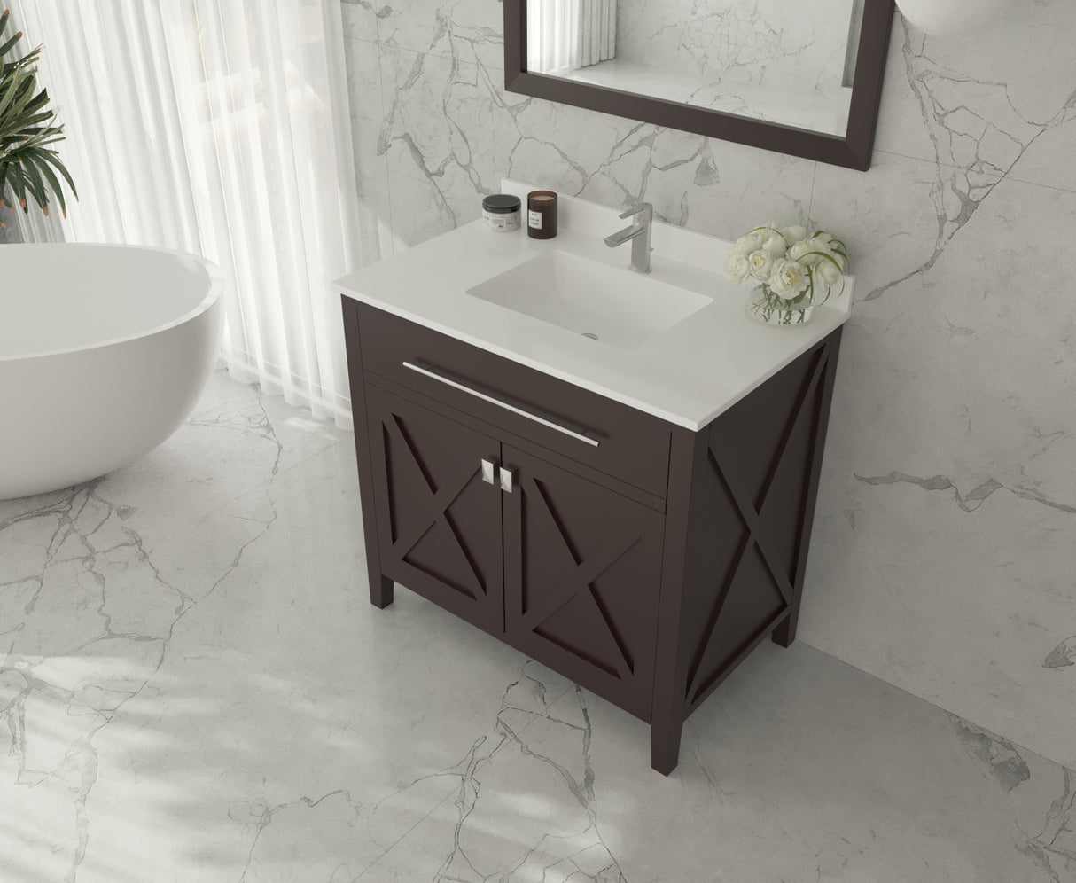 Forever 30" Single Hole White Quartz Countertop with Rectangular Ceramic Sink Laviva 313SQ1H-30-WQ