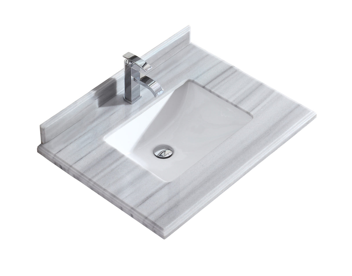 Forever 30" Single Hole White Stripes Marble Countertop with Rectangular Ceramic Sink Laviva 313SQ1H-30-WS