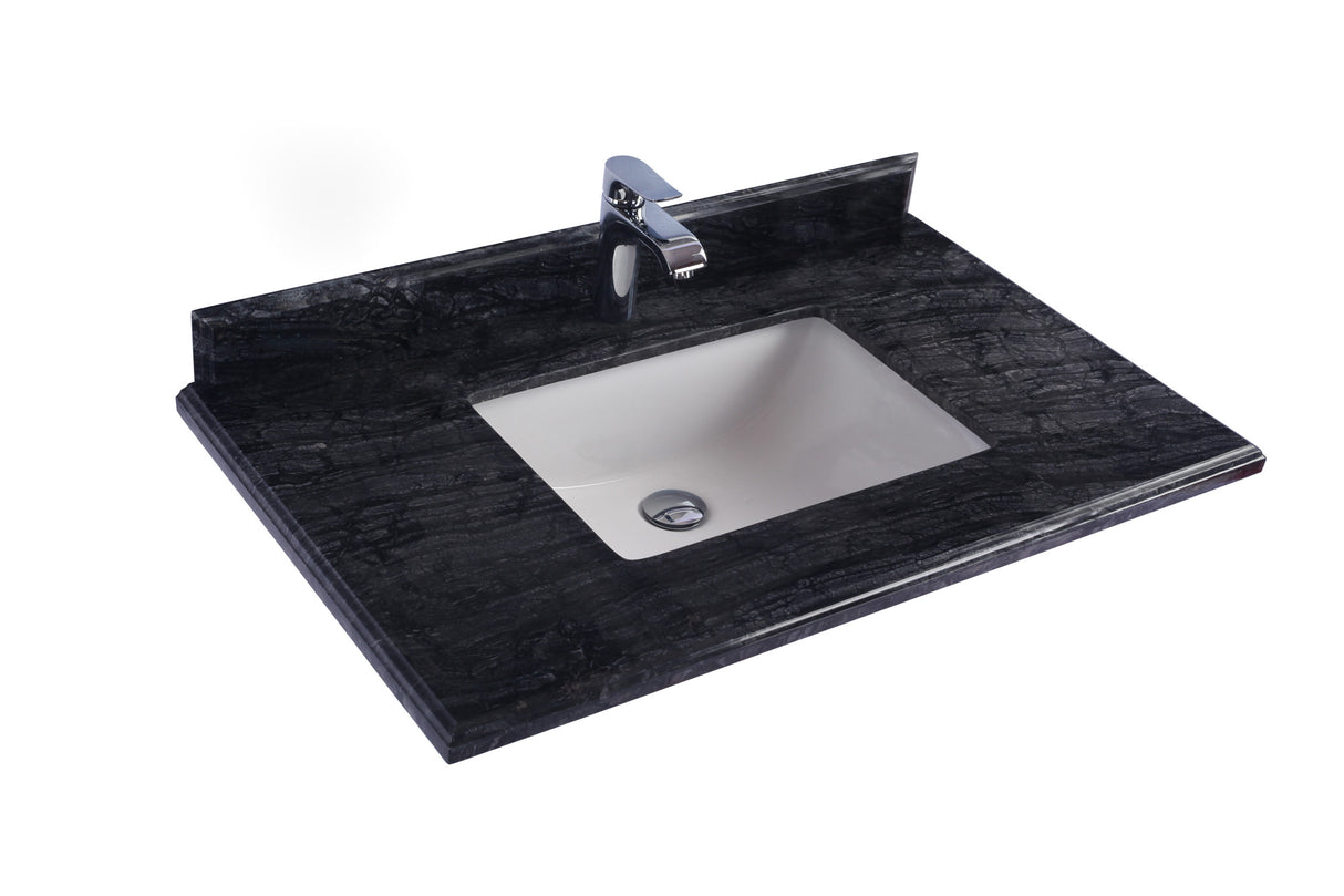 Forever 36" Single Hole Black Wood Marble Countertop with Rectangular Ceramic Sink Laviva 313SQ1H-36-BW