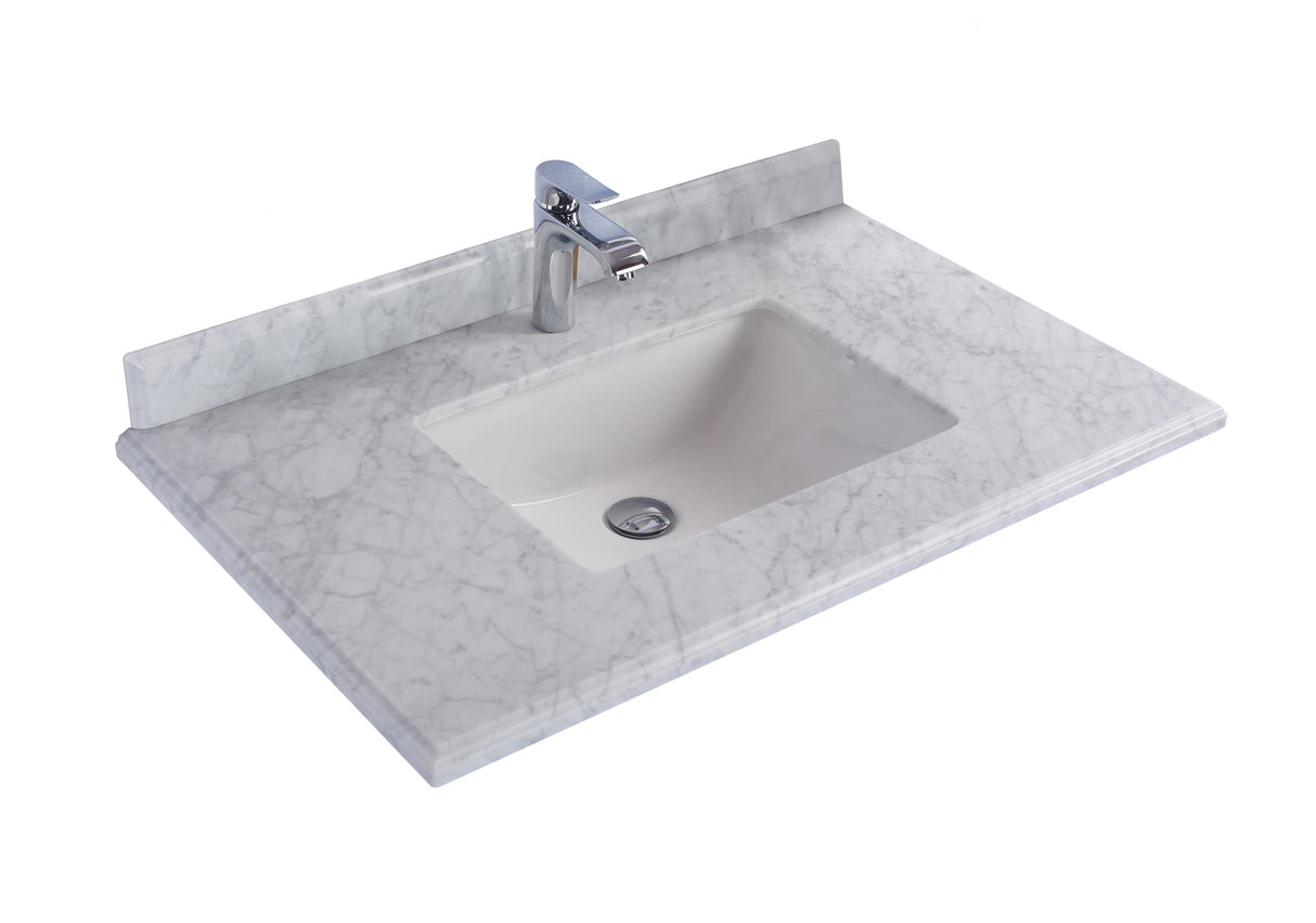 Forever 36" Single Hole White Carrara Marble Countertop with Rectangular Ceramic Sink Laviva 313SQ1H-36-WC