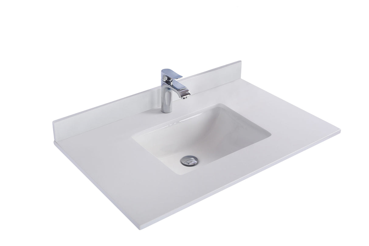Forever 36" Single Hole White Quartz Countertop with Rectangular Ceramic Sink Laviva 313SQ1H-36-WQ