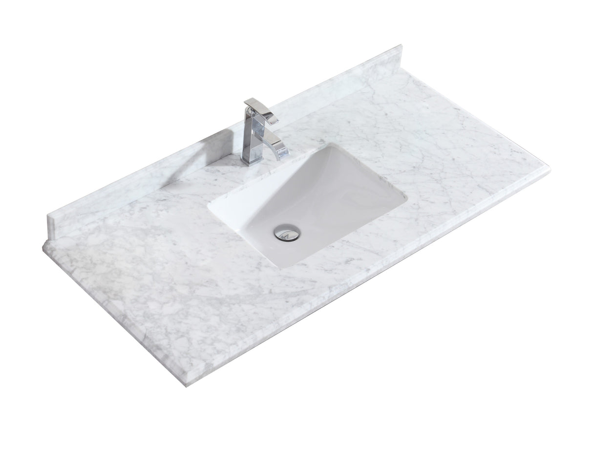 Forever 48" Single Hole White Carrara Marble Countertop with Rectangular Ceramic Sink Laviva 313SQ1H-48-WC