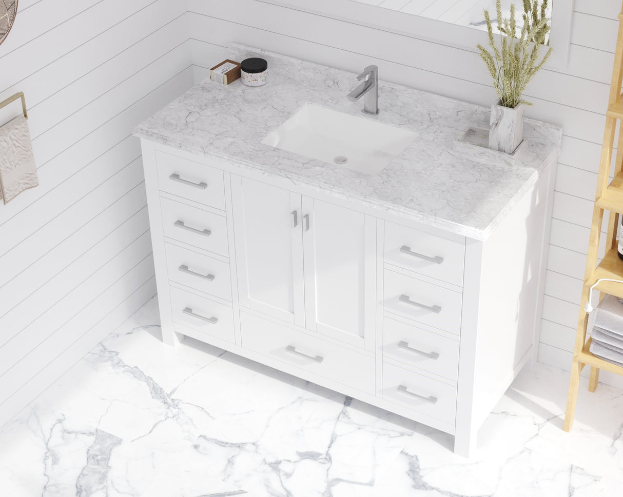 Forever 48" Single Hole White Carrara Marble Countertop with Rectangular Ceramic Sink Laviva 313SQ1H-48-WC