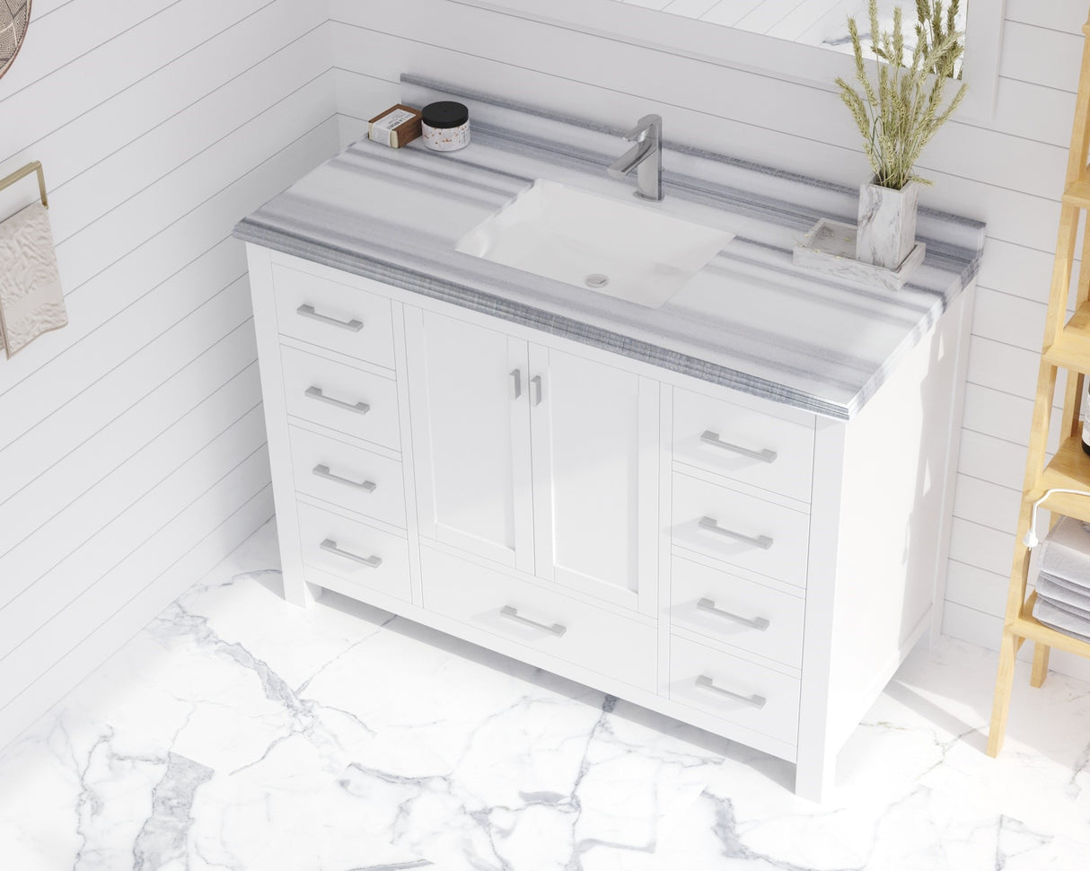 Forever 48" Single Hole White Stripes Marble Countertop with Rectangular Ceramic Sink Laviva 313SQ1H-48-WS