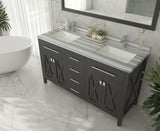 Forever 60" Single Hole White Stripes Marble Countertop with Double Rectangular Ceramic Sinks Laviva 313SQ1H-60-WS