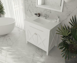 Forever VIVA Stone 36" Matte White Solid Surface Countertop with Integrated Sink Laviva 313SQ1HSS-36-MW