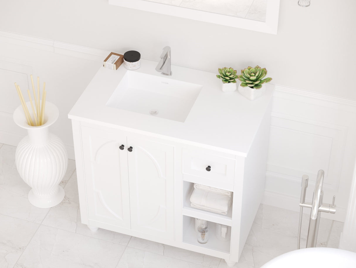 Forever VIVA Stone 36" Matte White Solid Surface Countertop with Left Offset Integrated Sink Laviva 313SQ1HSS-36L-MW