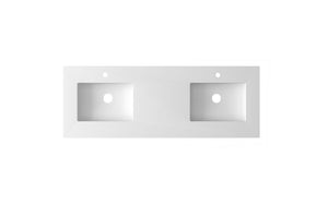 Forever VIVA Stone 60" Matte White Solid Surface Countertop with Double Integrated Sinks Laviva 313SQ1HSS-60D-MW