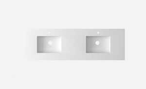 Forever VIVA Stone 72" Matte White Solid Surface Countertop with Double Integrated Sinks Laviva 313SQ1HSS-72D-MW