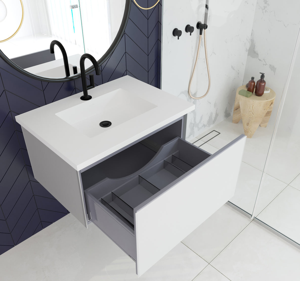 Vitri 30" Cloud White Bathroom Vanity with VIVA Stone Matte White Solid Surface Countertop Laviva 313VTR-30CW-MW