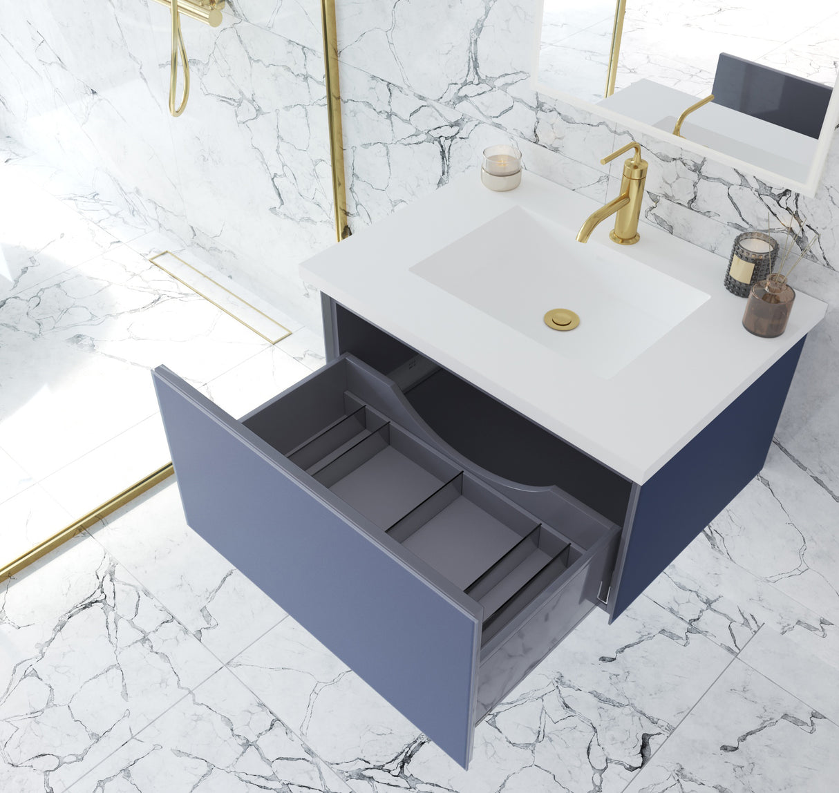 Vitri 30" Nautical Blue Bathroom Vanity with VIVA Stone Matte White Solid Surface Countertop Laviva 313VTR-30NB-MW