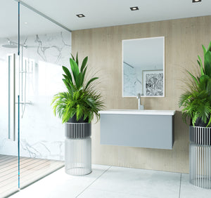 Vitri 36" Fossil Grey Bathroom Vanity with VIVA Stone Matte White Solid Surface Countertop Laviva 313VTR-36FG-MW