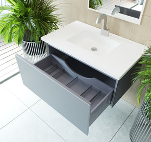 Vitri 36" Fossil Grey Bathroom Vanity with VIVA Stone Matte White Solid Surface Countertop Laviva 313VTR-36FG-MW