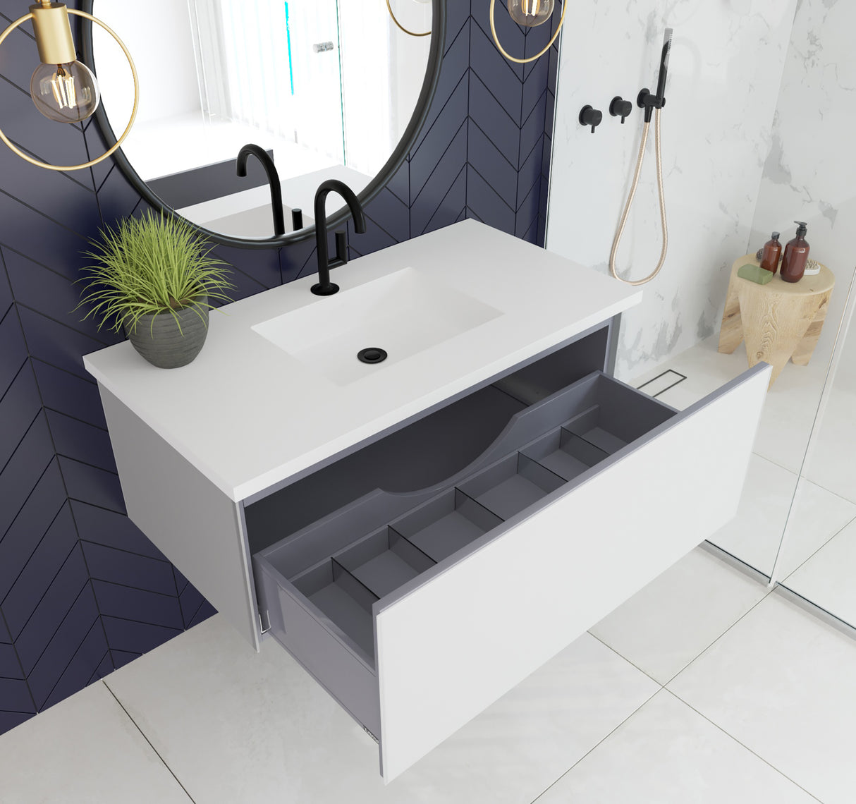 Vitri 42" Cloud White Bathroom Vanity with VIVA Stone Matte White Solid Surface Countertop Laviva 313VTR-42CW-MW