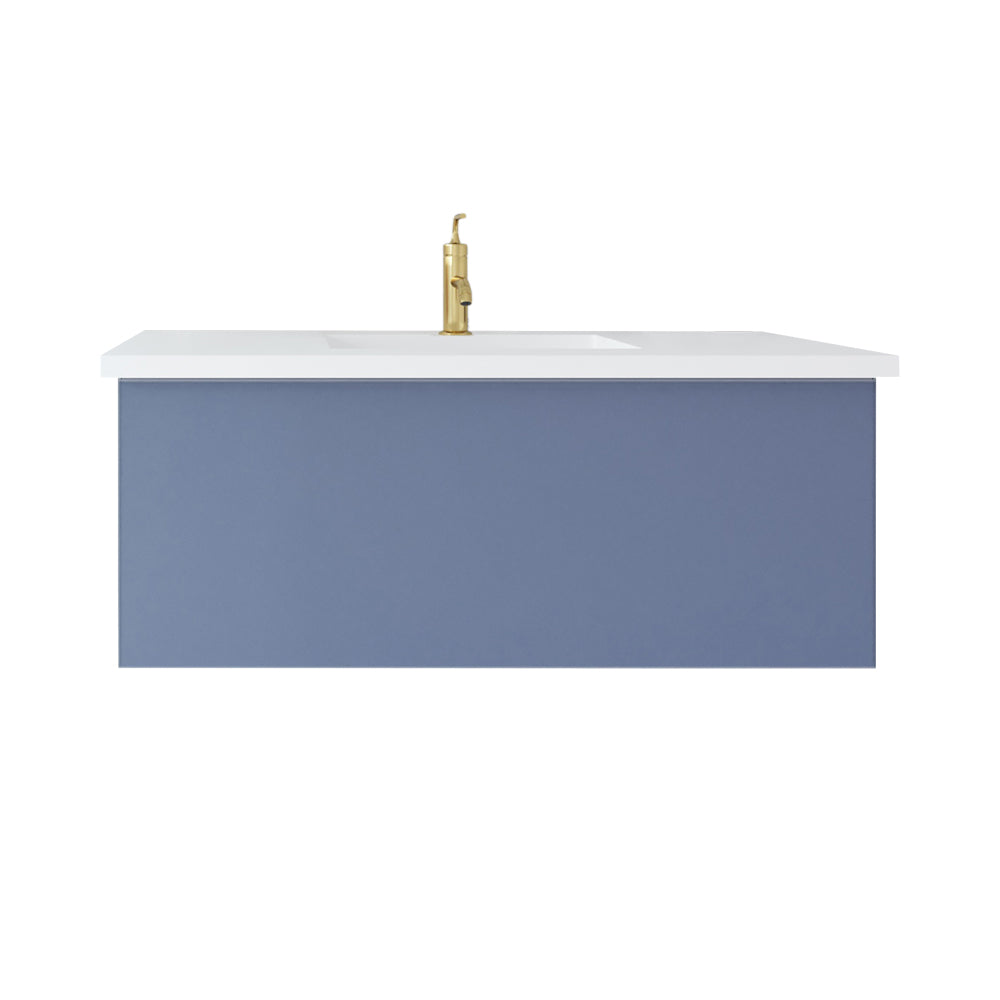 Vitri 42" Nautical Blue Bathroom Vanity with VIVA Stone Matte White Solid Surface Countertop Laviva 313VTR-42NB-MW