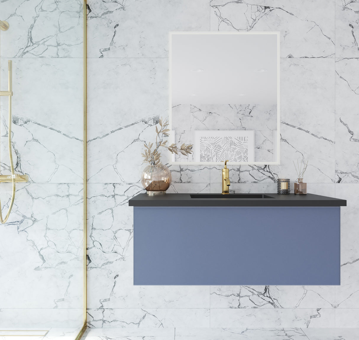 Vitri 42" Nautical Blue Wall Hung Bathroom Vanity Cabinet Laviva 313VTR-42NB