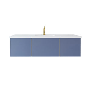 Vitri 60" Nautical Blue Single Sink Bathroom Vanity with VIVA Stone Matte White Solid Surface Countertop Laviva 313VTR-60CNB-MW