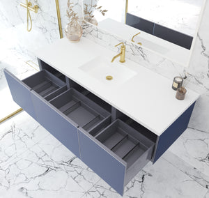Vitri 60" Nautical Blue Single Sink Bathroom Vanity with VIVA Stone Matte White Solid Surface Countertop Laviva 313VTR-60CNB-MW