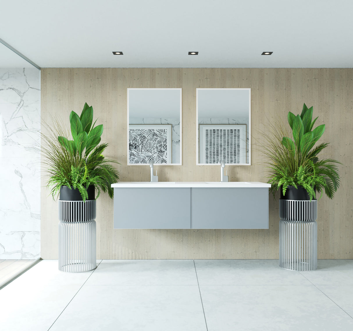Vitri 60" Fossil Grey Double Sink Bathroom Vanity with VIVA Stone Matte White Solid Surface Countertop Laviva 313VTR-60DFG-MW