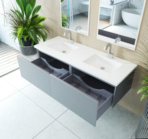 Vitri 60" Fossil Grey Double Sink Bathroom Vanity with VIVA Stone Matte White Solid Surface Countertop Laviva 313VTR-60DFG-MW