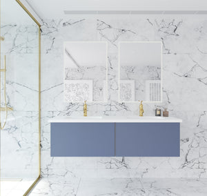 Vitri 60" Nautical Blue Double Sink Bathroom Vanity with VIVA Stone Matte White Solid Surface Countertop Laviva 313VTR-60DNB-MW