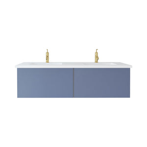 Vitri 60" Nautical Blue Double Sink Bathroom Vanity with VIVA Stone Matte White Solid Surface Countertop Laviva 313VTR-60DNB-MW