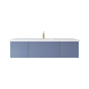 Vitri 66" Nautical Blue Single Sink Bathroom Vanity with VIVA Stone Matte White Solid Surface Countertop Laviva 313VTR-66NB-MW