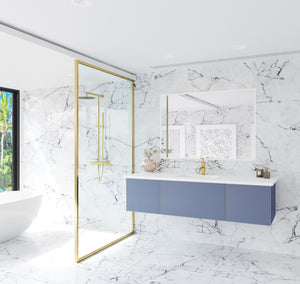 Vitri 66" Nautical Blue Single Sink Bathroom Vanity with VIVA Stone Matte White Solid Surface Countertop Laviva 313VTR-66NB-MW