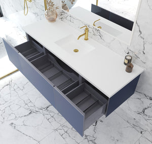 Vitri 66" Nautical Blue Single Sink Bathroom Vanity with VIVA Stone Matte White Solid Surface Countertop Laviva 313VTR-66NB-MW