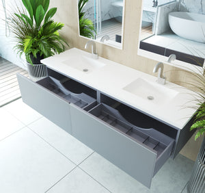 Vitri 72" Fossil Grey Double Sink Bathroom Vanity with VIVA Stone Matte White Solid Surface Countertop Laviva 313VTR-72DFG-MW